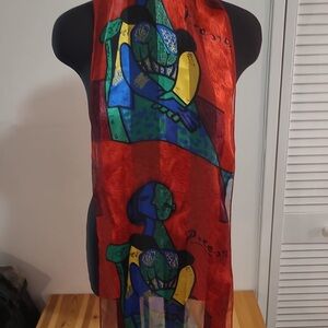 Abstract Art Scarf with Red and Blue Accents